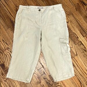 Chico's Linen Cropped Cargo Khaki Pants | Size Large